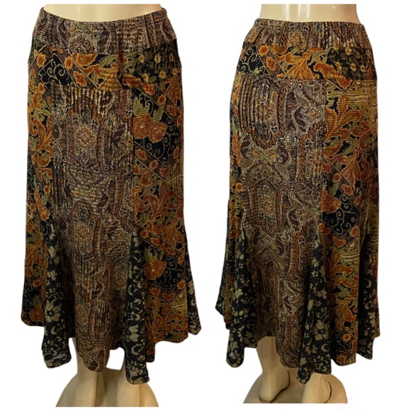 Dresses & Skirts - Y2K Flare Midi Skirt Patchwork Floral Paisley Multicolor Fairycore Size S/M